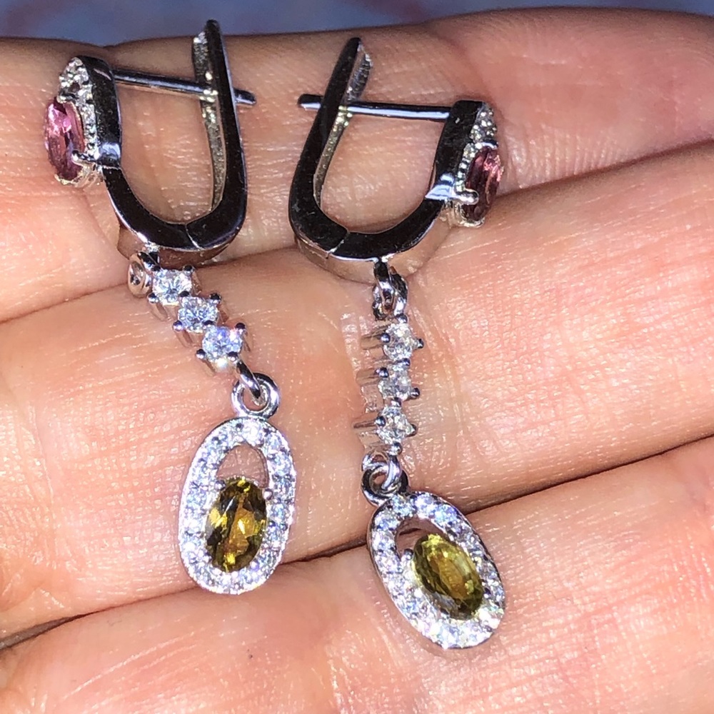 Genuine Tourmaline Cubic Zirconia Earrings - Picture 5 of 7